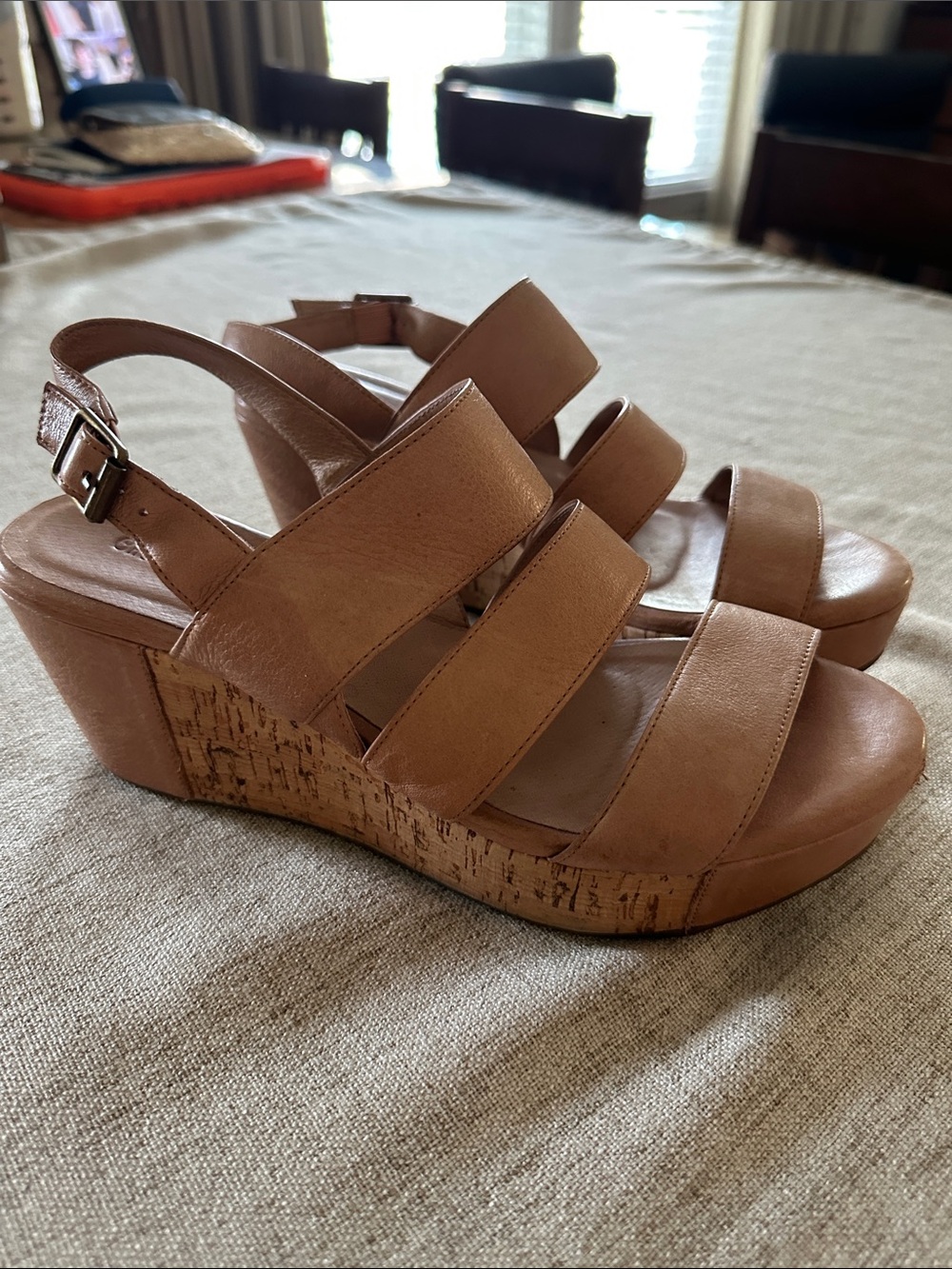 Chocolat Blu Whitly Tan Strappy Cork Wedge Sandals, 8.5